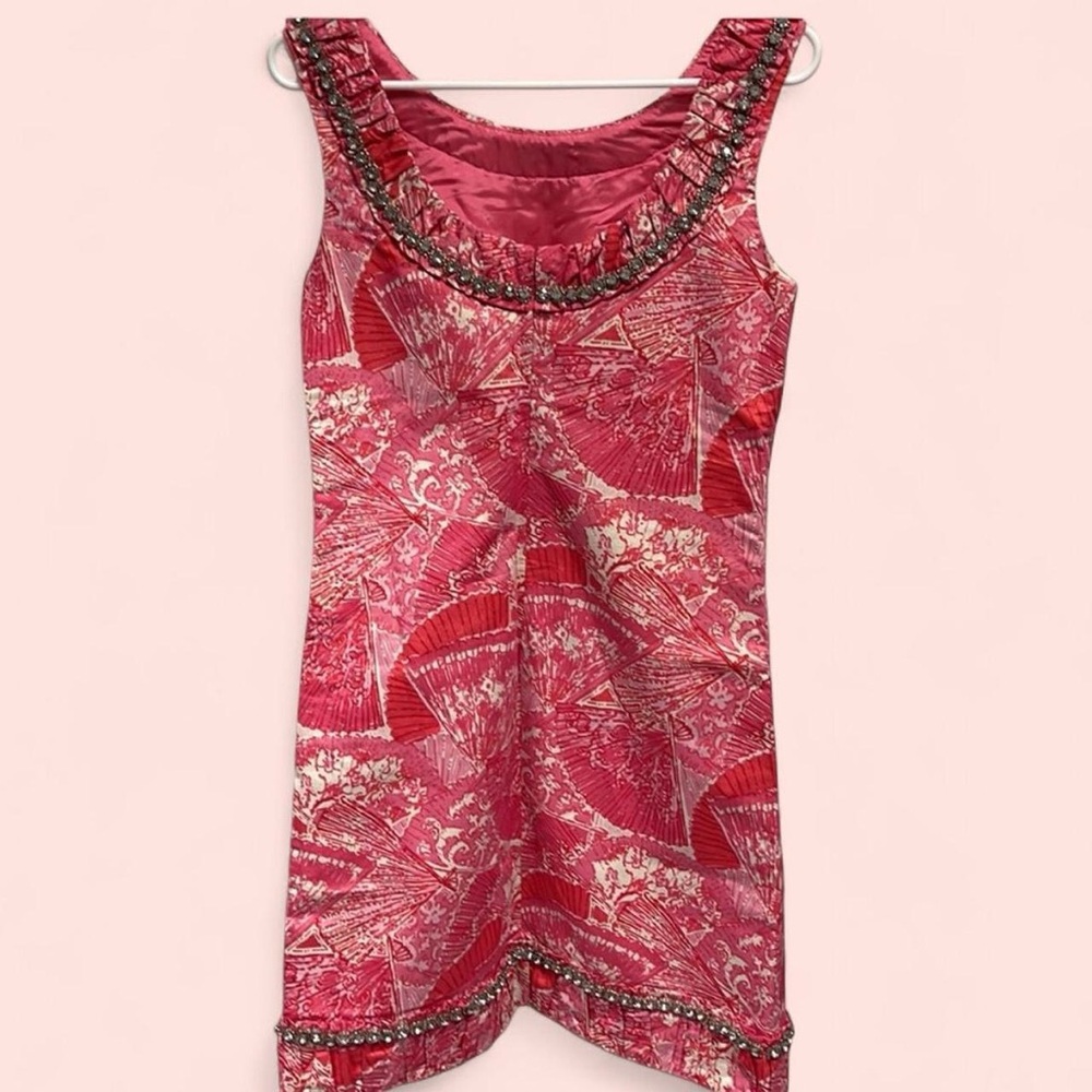 Lily Pulitzer Sophie vibrant pink‎ fan printed bejeweled dress 6 - Picture 3 of 7